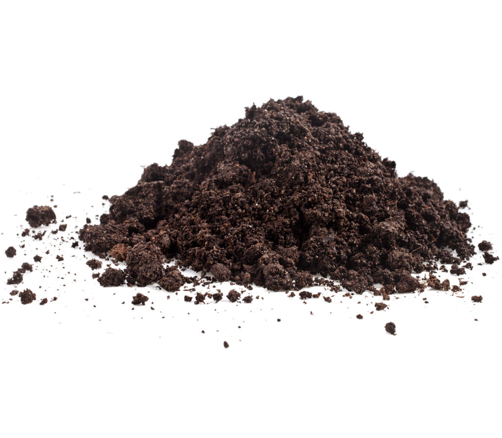 A pile of dark compost and biochar soil amendment