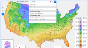 Example of searching the USDA Hardiness Zone map by zip code.